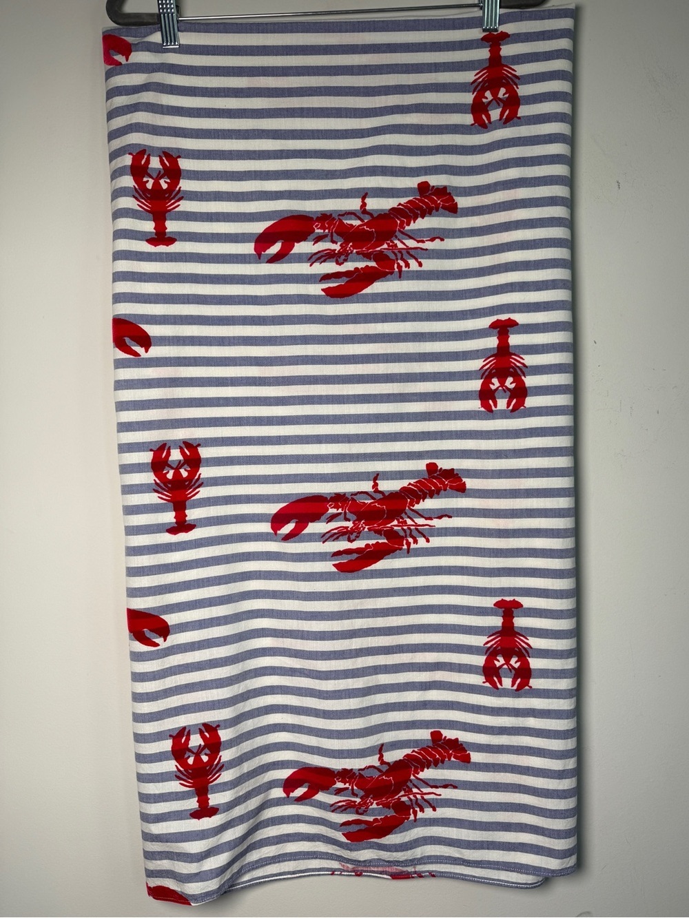 TALBOTS | Nautical Lobster Print Striped Cotton Scarf Nantucket Coastal